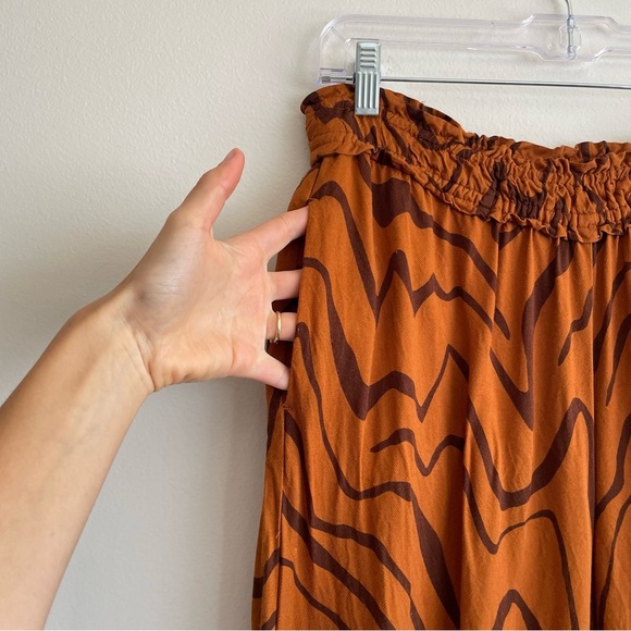 Anthropologie Wide Leg pull on pant bronze wavey artsy pattern retro 70s small S - Picture 7 of 16